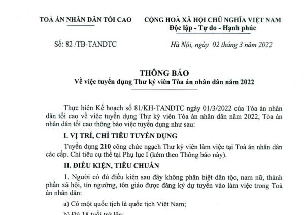 tuyển dụng thư ký tòa án